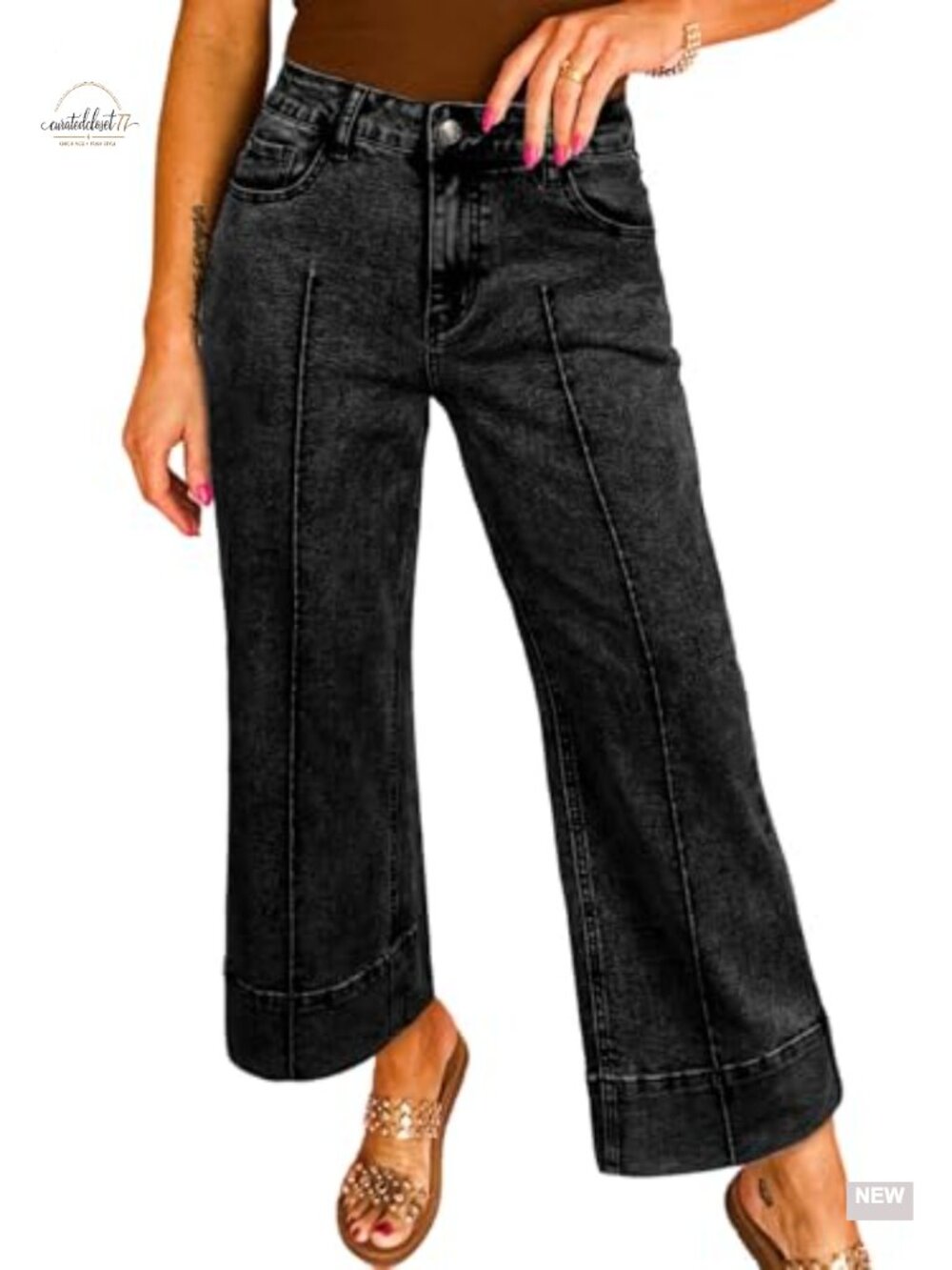 High Waisted Wide Leg Cropped Ankle Jeans Stretch Denim Pants